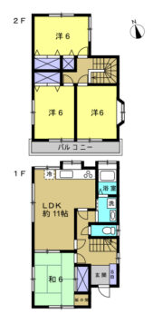 和室1部屋、洋室3部屋の4LDKです。部屋の端に位置する壁付けキッチンは、オープンキッチンよりも部屋の中を広く見せる効果も持っています
