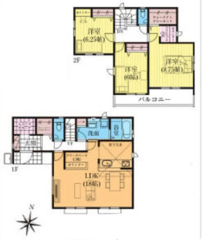 居室3部屋の3LDKです。2フリースペース、2WIC、SC、リネン庫など収納豊富な間取りです。