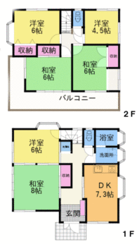 和室３部屋、洋室３部屋の6DKです。