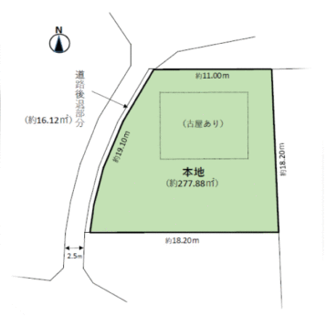 敷地面積294㎡（88.93坪）です。※本地277.88㎡＋道路後退16.12㎡です