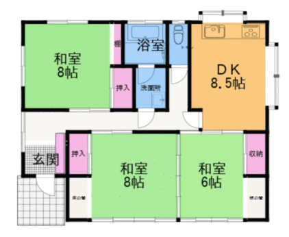 全居室収納付きの3DKです。すっきりした空間で暮らしたい方にピッタリです。